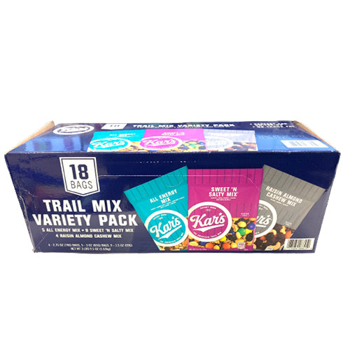 Kar's Trail Mix Variety Pack 18 Bags 健康堅果零食包 1.63 kg 18包(78g x 4包)+(85g x 5包)+(99g x 9包)[美國進口](077034088250)