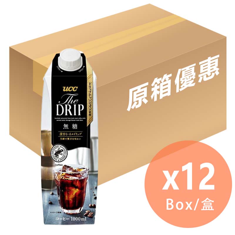 [原箱] UCC THE DRIP 無糖 UCC THE DRIP 盒裝無糖濃香滴漏黑咖啡 1000ml x 12盒 (4901201138362_12)