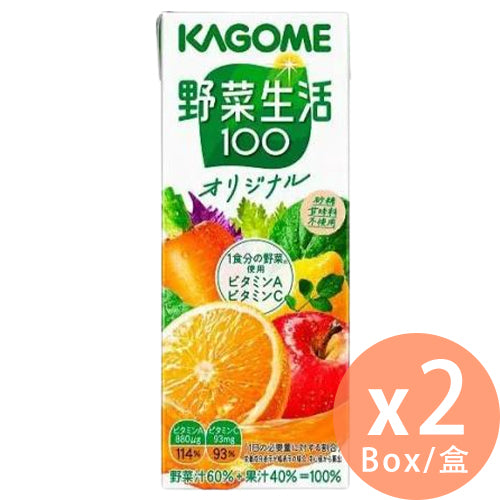 Kagome - 野菜生活100% - 蘋果橙 蔬果混合汁(盒裝) - 200ml x 2盒(4901306244067_2)
