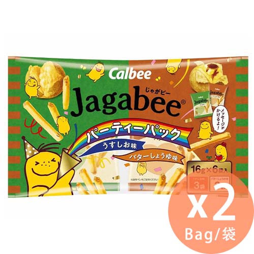 Calbee - JAGABEE 派對裝 - (鹽味薯條*3袋+醬油味薯條*3袋) (6袋入) 96g x 2袋(4901330646400_2)[日本直送]